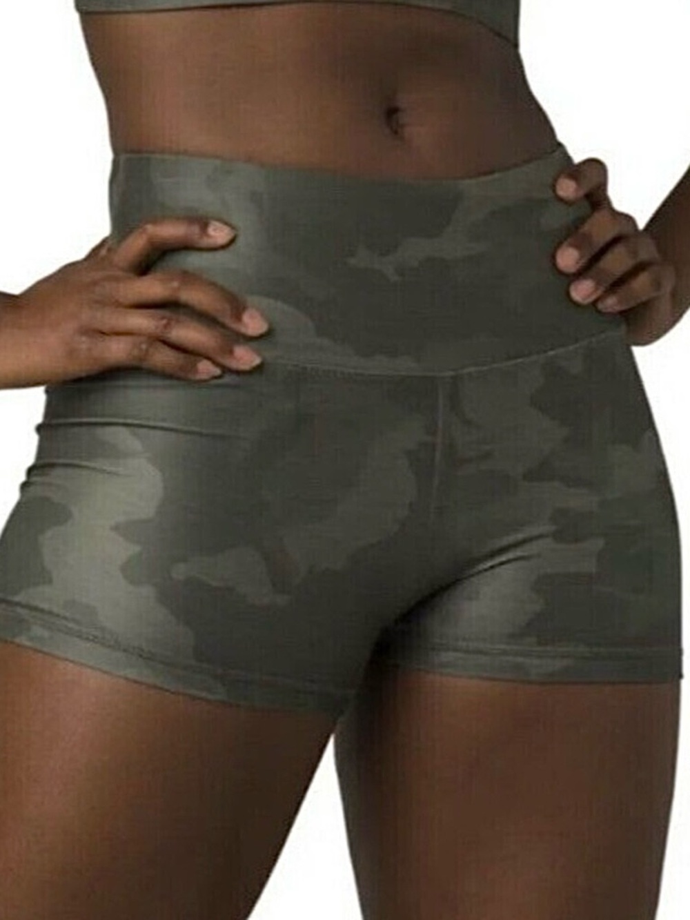 prAna Layna Shorts Green Camo Stretch High Rise Sz LARGE EXCELLENT